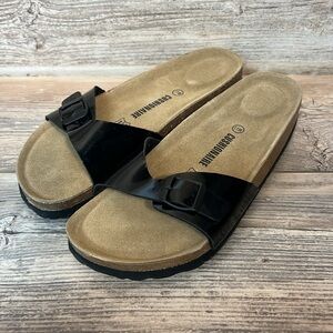 Cushionaire Women's Luca Cork Footbed Sandal in Black New! C2